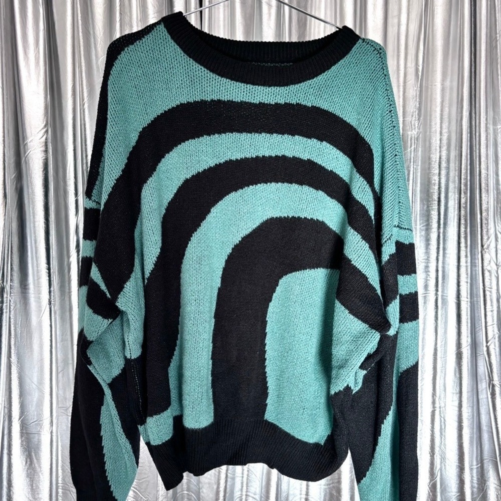 PacSun Black & Teal Swirl Knit Oversized Sweater